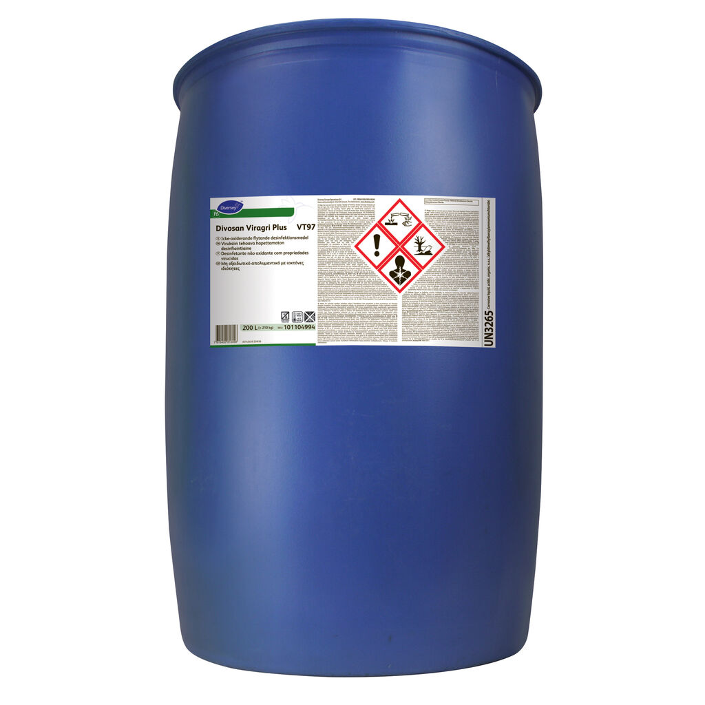 Divosan Viragri Plus VT97 200L - Ikke-oxiderende desinfektionsmiddel med virucinedræbende egenskaber